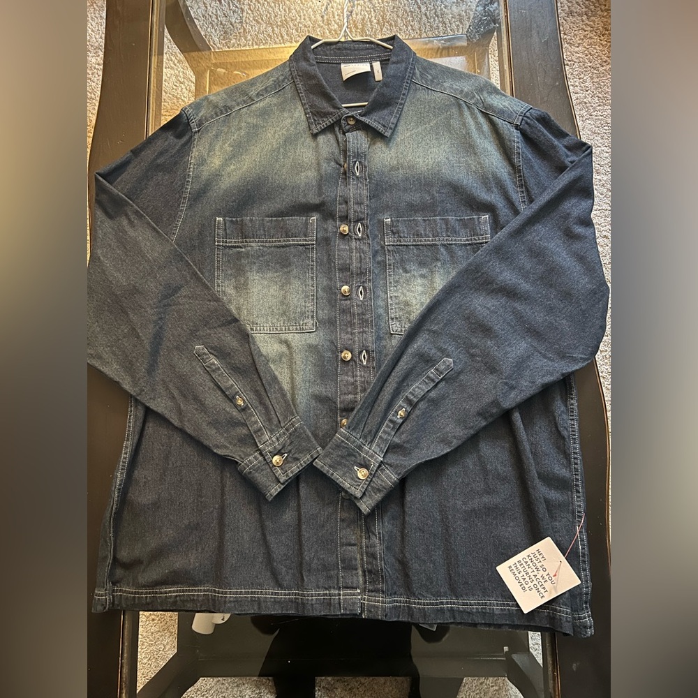 Asos Blue Spray Wash Denim Button-Up Shirt 2XL New